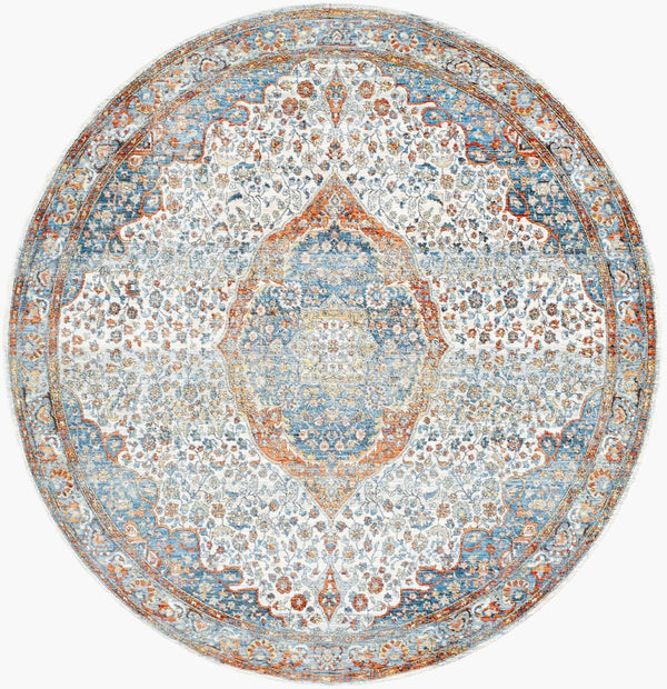 Livabliss Chicago Traditional Polyester Area Rug with Fringe Low Pile for Large Living Spaces Blue, Rust 6'7" x 6'7" CHG2306-67RD