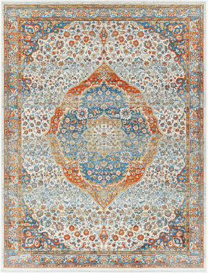 Livabliss Chicago Traditional Polyester Area Rug with Fringe Low Pile for Large Living Spaces Blue, Rust 12' x 15'7" CHG2306-1111157