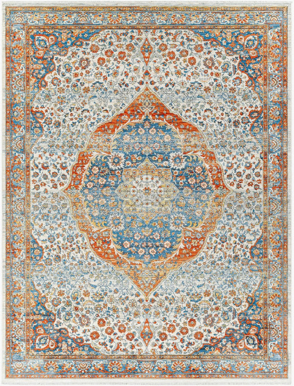 Livabliss Chicago Traditional Polyester Area Rug with Fringe Low Pile for Large Living Spaces Blue, Rust 12' x 15'7" CHG2306-1111157