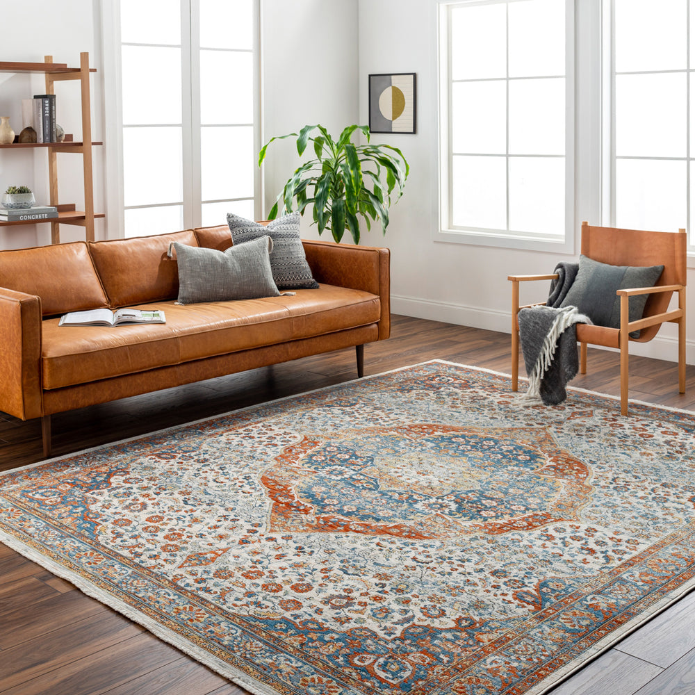 Chicago CHG-2306 8'10" x 12'8" Machine Woven Rug CHG2306-810127  Blue, Rust, Burnt Orange, Mustard, Light Beige Surya