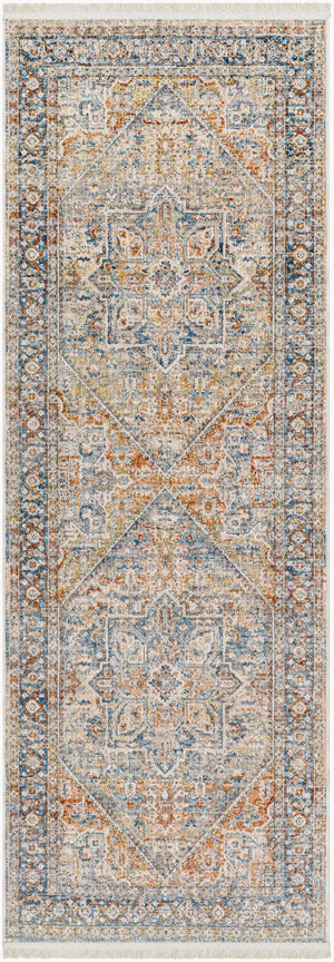 Livabliss Chicago Traditional Border Fringe Accent Rug Turkey Woven Polyester Entryway Floor Mat Blue, Light Bei 2'10" x 8' CHG2307-2108