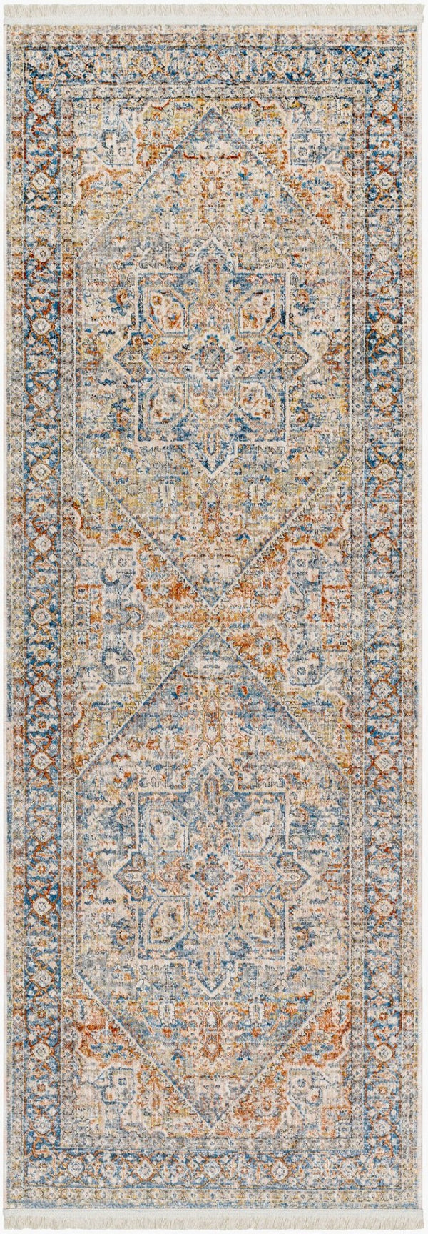 Livabliss Chicago Traditional Border Fringe Accent Rug Turkey Woven Polyester Entryway Floor Mat Blue, Light Bei 2'10" x 8' CHG2307-2108