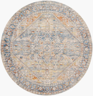 Livabliss Chicago Traditional Border Fringe Accent Rug Turkey Woven Polyester Entryway Floor Mat Blue, Light Bei 6'7" x 6'7" CHG2307-67RD