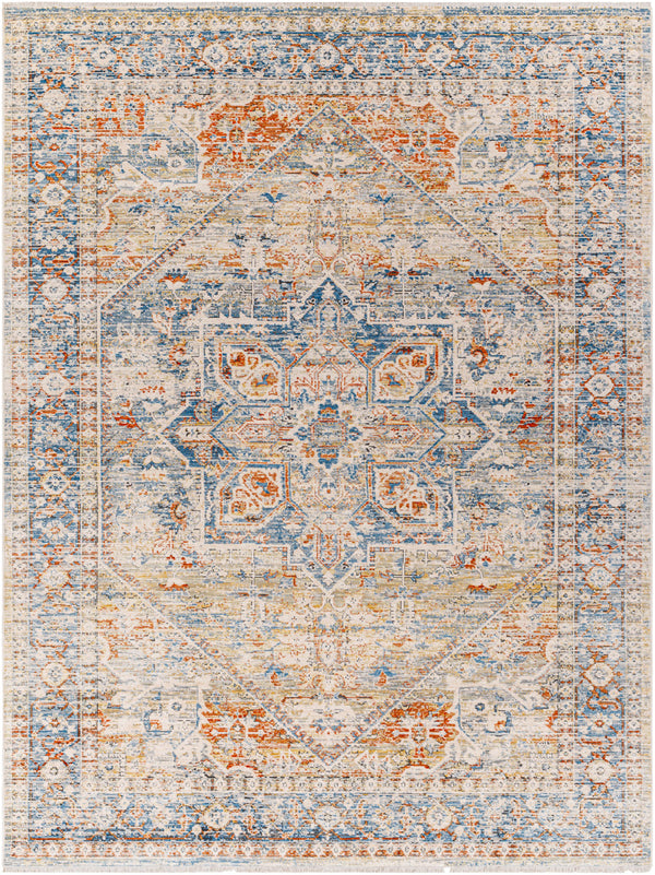 Chicago CHG-2307 8'10" x 12'8" Machine Woven Rug CHG2307-810127  Blue, Light Beige, Mustard, Rust, Burnt Orange, Slate Surya