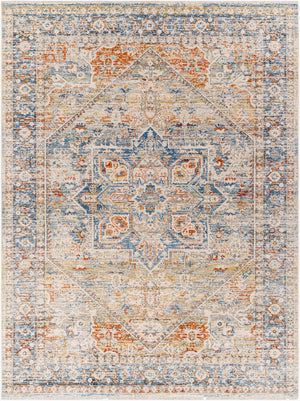 Livabliss Chicago Traditional Border Fringe Accent Rug Turkey Woven Polyester Entryway Floor Mat Blue, Light Bei 2' x 2'11" CHG2307-111211