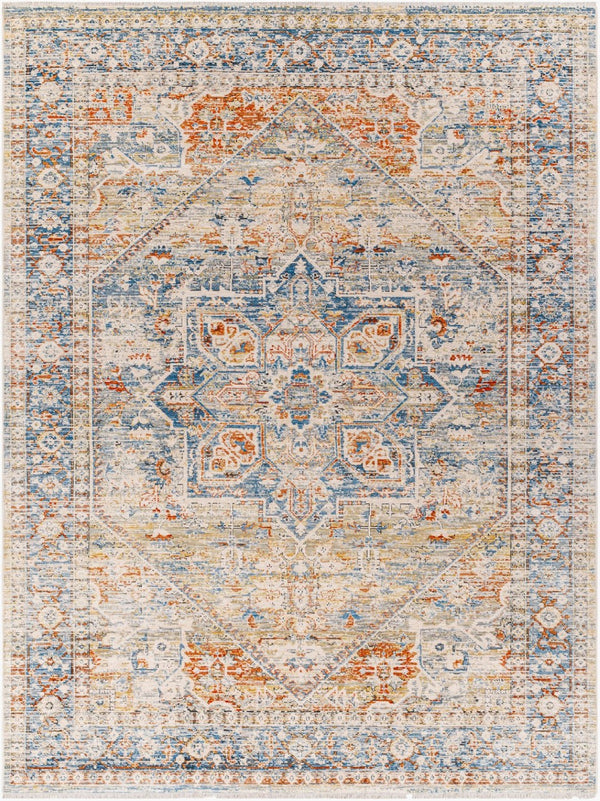 Livabliss Chicago Traditional Border Fringe Accent Rug Turkey Woven Polyester Entryway Floor Mat Blue, Light Bei 2' x 2'11" CHG2307-111211