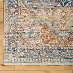 Chicago CHG-2307 8'10" x 12'8" Machine Woven Rug CHG2307-810127  Blue, Light Beige, Mustard, Rust, Burnt Orange, Slate Surya