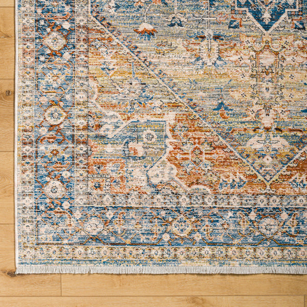 Chicago CHG-2307 8'10" x 12'8" Machine Woven Rug CHG2307-810127  Blue, Light Beige, Mustard, Rust, Burnt Orange, Slate Surya