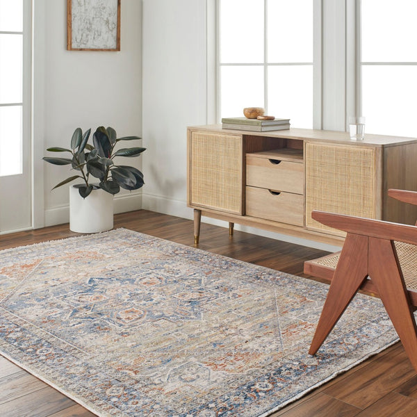 Livabliss Chicago Traditional Border Fringe Accent Rug Turkey Woven Polyester Entryway Floor Mat Blue, Light Bei 2' x 2'11" CHG2307-111211
