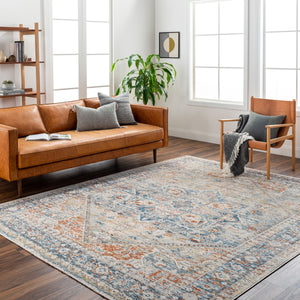 Chicago CHG-2307 8'10" x 12'8" Machine Woven Rug CHG2307-810127  Blue, Light Beige, Mustard, Rust, Burnt Orange, Slate Surya