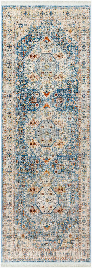 Livabliss Chicago Traditional Medallion Area Rug Turkey Woven Polyester Formal Living Room Accent Blue, Light Bei 2'10" x 12' CHG2309-2101111