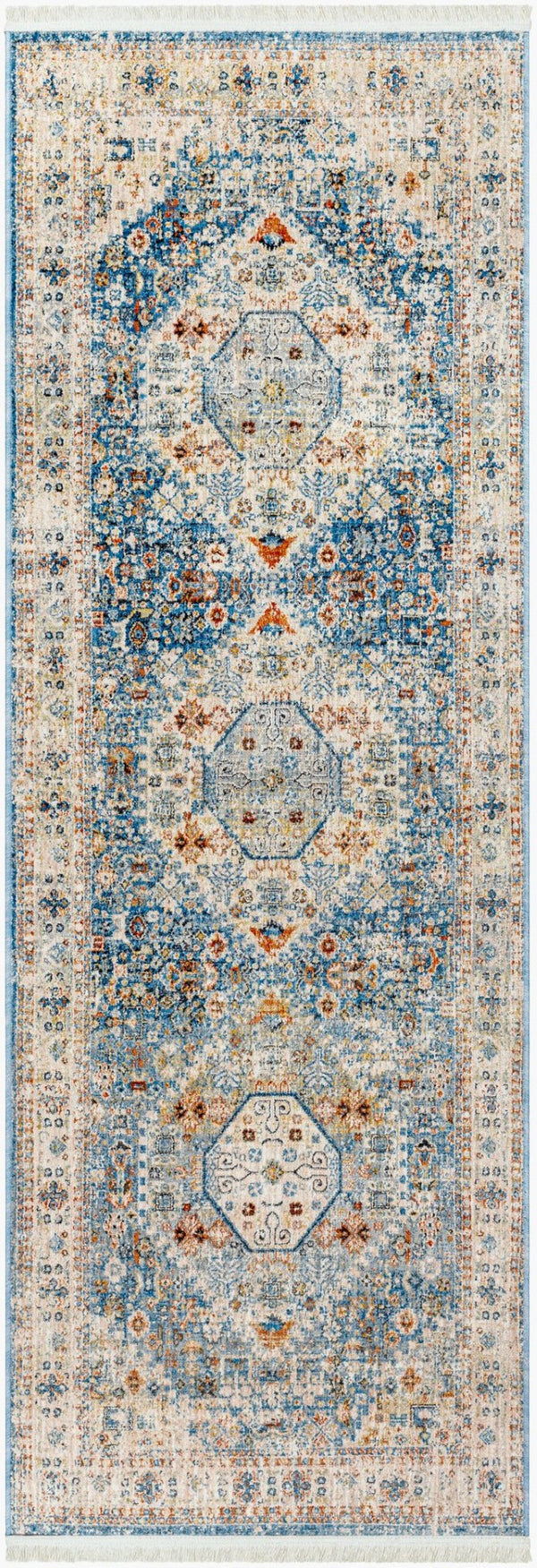 Livabliss Chicago Traditional Medallion Area Rug Turkey Woven Polyester Formal Living Room Accent Blue, Light Bei 2'10" x 12' CHG2309-2101111