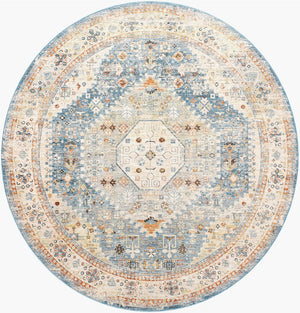 Livabliss Chicago Traditional Medallion Area Rug Turkey Woven Polyester Formal Living Room Accent Blue, Light Bei 6'7" x 6'7" CHG2309-67RD