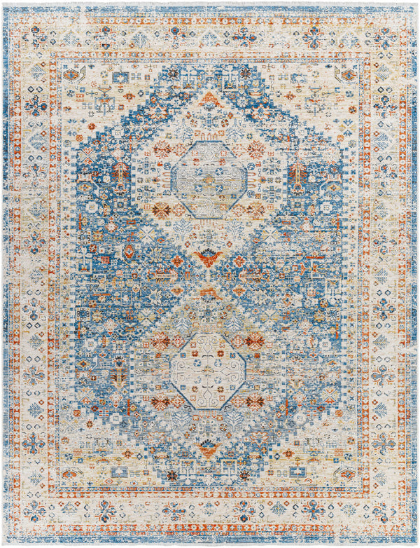 Chicago CHG-2309 8'10" x 12'8" Machine Woven Rug CHG2309-810127  Blue, Light Beige, Mustard, Slate, Burnt Orange Surya