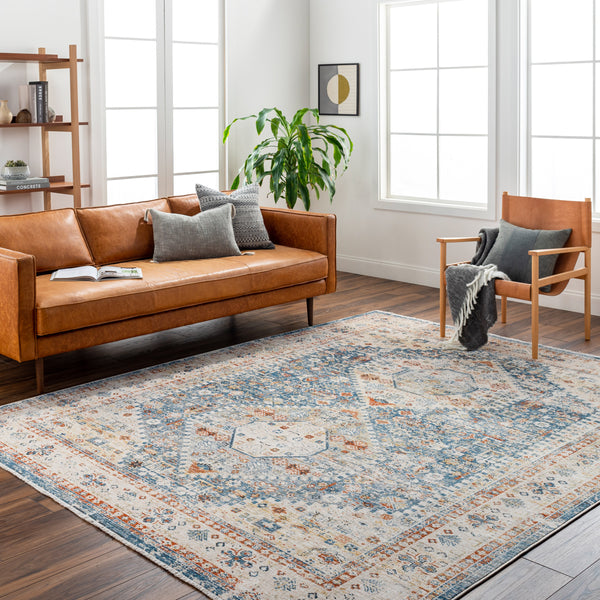 Chicago CHG-2309 8'10" x 12'8" Machine Woven Rug CHG2309-810127  Blue, Light Beige, Mustard, Slate, Burnt Orange Surya