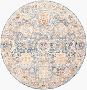 Livabliss Chicago Machine Woven Polyester Area Rug with Fringe Traditional Style for Large Rooms Blue, Light Bei 6'7" x 6'7" CHG2310-67RD