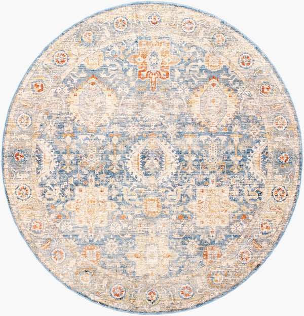 Livabliss Chicago Machine Woven Polyester Area Rug with Fringe Traditional Style for Large Rooms Blue, Light Bei 6'7" x 6'7" CHG2310-67RD