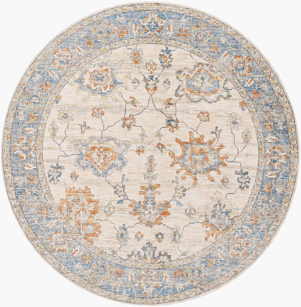 Livabliss Chicago Traditional Polyester Area Rug with Fringe Border for Living and Dining Rooms Slate, Light Be 6'7" x 6'7" CHG2311-67RD