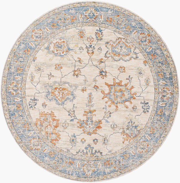 Livabliss Chicago Traditional Polyester Area Rug with Fringe Border for Living and Dining Rooms Slate, Light Be 6'7" x 6'7" CHG2311-67RD