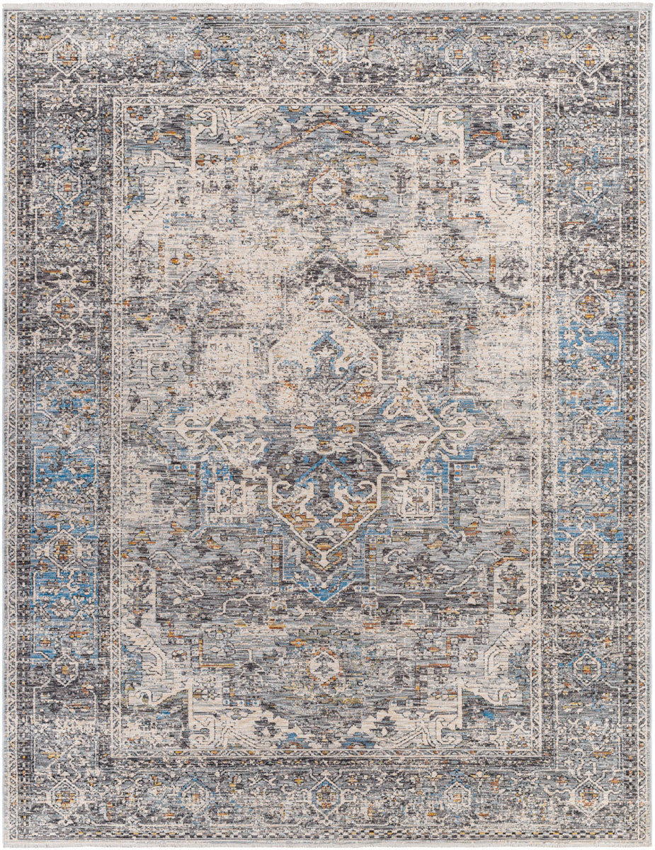 Chicago CHG-2312 8'10" x 12'8" Machine Woven Rug CHG2312-810127  Charcoal, Light Beige, Slate, Black, Blue Surya