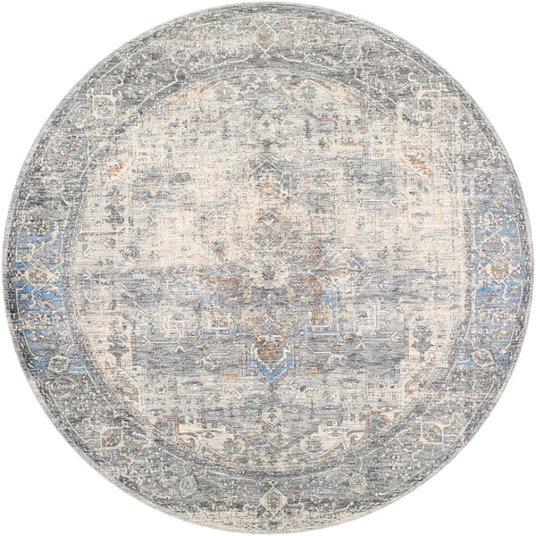 Livabliss Chicago Traditional Polyester Area Rug with Fringe Trim for Large Living Rooms Charcoal, Light 6'7" x 6'7" CHG2312-67RD