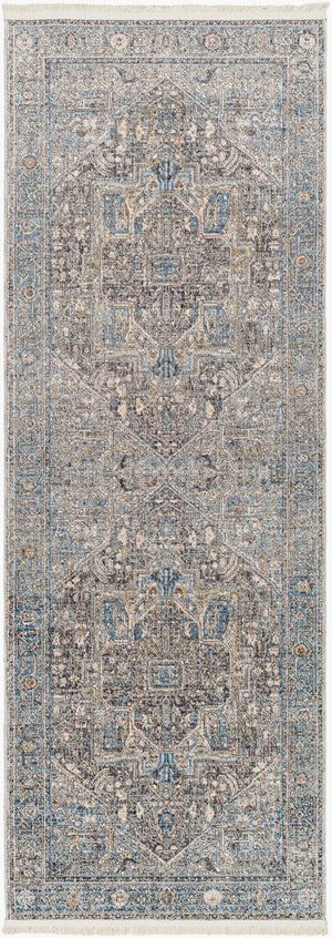 Livabliss Chicago Traditional Fringe Area Rug Soft Polyester Pile for Living and Dining Rooms Slate, Black 2'10" x 12' CHG2313-2101111