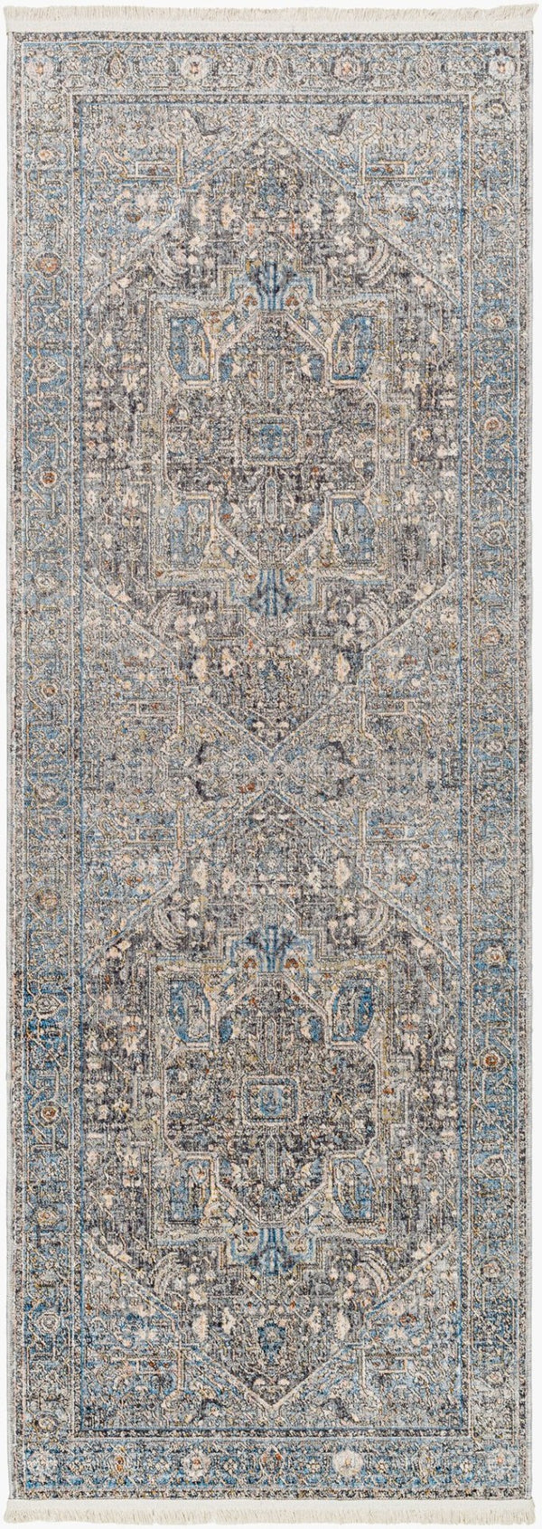Livabliss Chicago Traditional Fringe Area Rug Soft Polyester Pile for Living and Dining Rooms Slate, Black 2'10" x 12' CHG2313-2101111