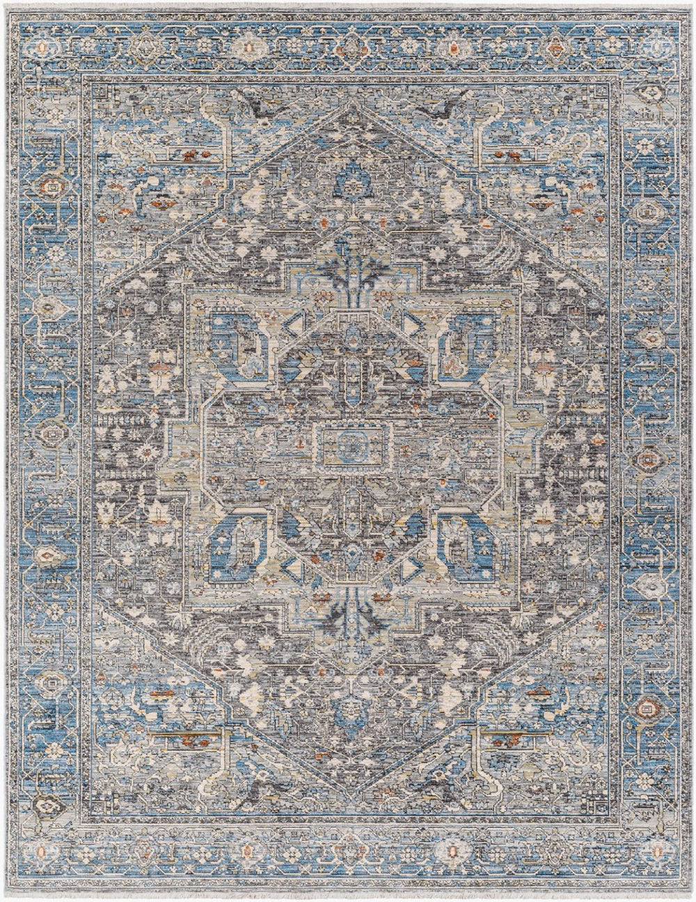 Livabliss Chicago Traditional Fringe Area Rug Soft Polyester Pile for Living and Dining Rooms Slate, Black 8'10" x 12'8" CHG2313-810127