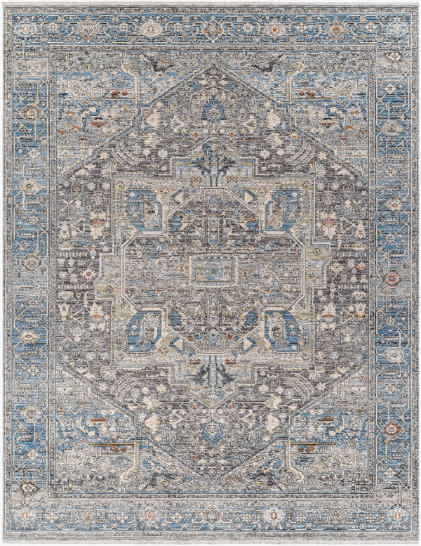 Livabliss Chicago Traditional Fringe Area Rug Soft Polyester Pile for Living and Dining Rooms Slate, Black 8'10" x 12'8" CHG2313-810127