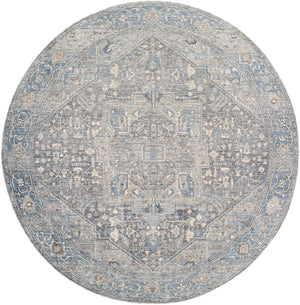Livabliss Chicago Traditional Fringe Area Rug Soft Polyester Pile for Living and Dining Rooms Slate, Black 6'7" x 6'7" CHG2313-67RD