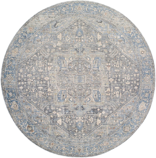 Livabliss Chicago Traditional Fringe Area Rug Soft Polyester Pile for Living and Dining Rooms Slate, Black 6'7" x 6'7" CHG2313-67RD