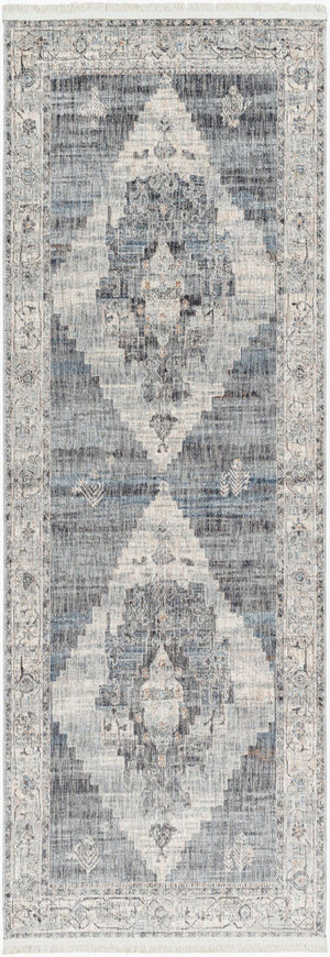 Livabliss Chicago Traditional Fringe Area Rug Low Pile Polyester Weave for Large Living Rooms Slate, Charcoal 2'10" x 12' CHG2314-2101111