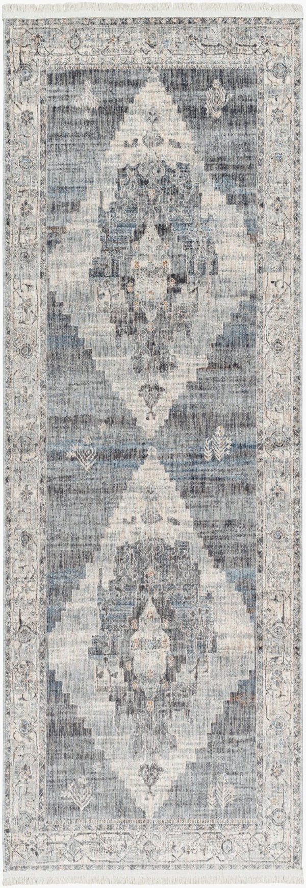 Livabliss Chicago Traditional Fringe Area Rug Low Pile Polyester Weave for Large Living Rooms Slate, Charcoal 2'10" x 12' CHG2314-2101111