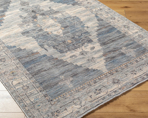 Livabliss Chicago Traditional Fringe Area Rug Low Pile Polyester Weave for Large Living Rooms Slate, Charcoal 7'10" x 7'10" CHG2314-710RD