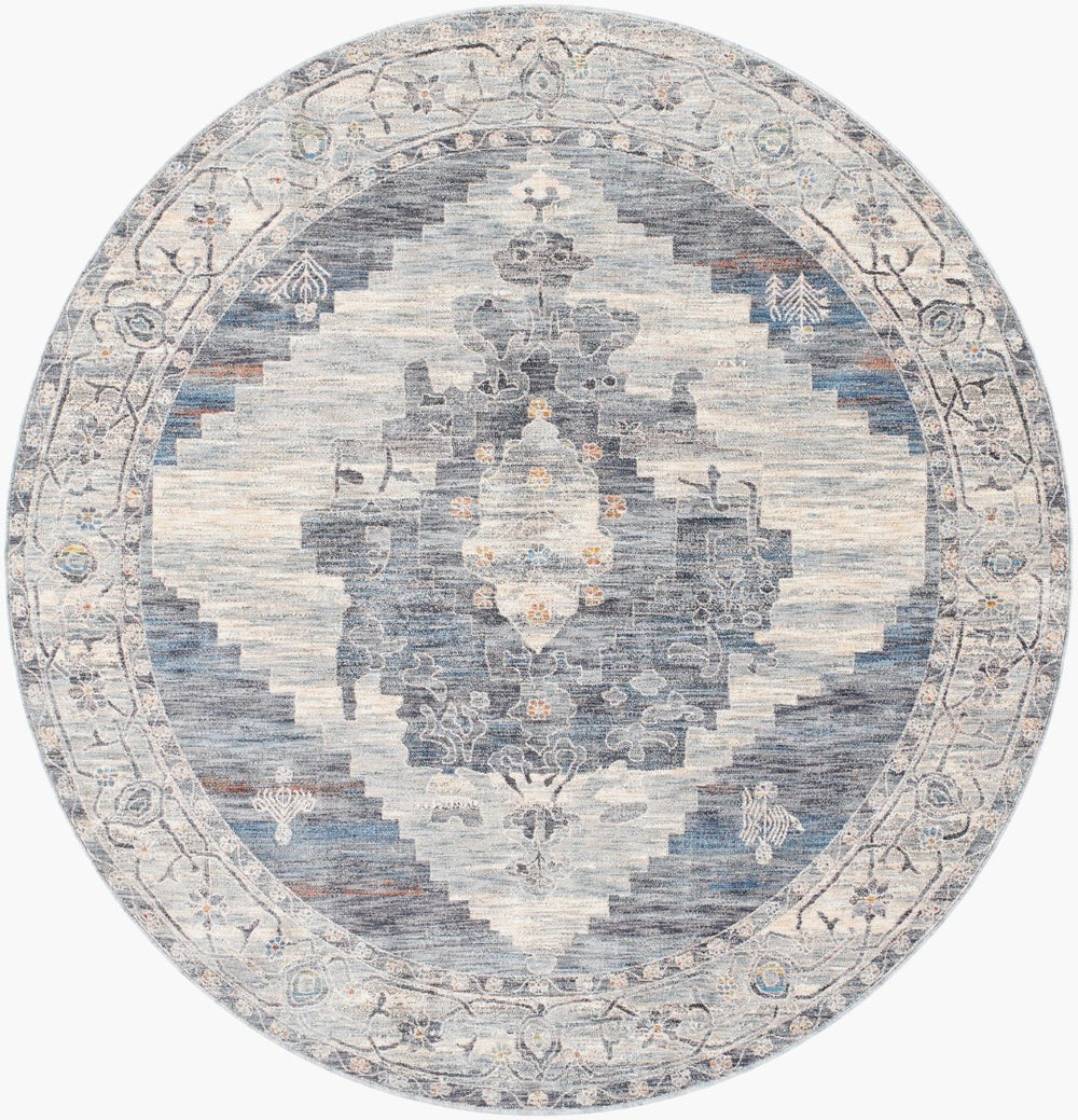 Livabliss Chicago Traditional Fringe Area Rug Low Pile Polyester Weave for Large Living Rooms Slate, Charcoal 7'10" x 7'10" CHG2314-710RD