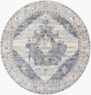 Livabliss Chicago Traditional Fringe Area Rug Low Pile Polyester Weave for Large Living Rooms Slate, Charcoal 7'10" x 7'10" CHG2314-710RD