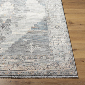 Livabliss Chicago Traditional Fringe Area Rug Low Pile Polyester Weave for Large Living Rooms Slate, Charcoal 7'10" x 7'10" CHG2314-710RD