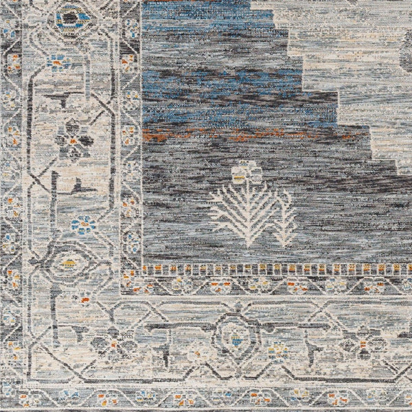 Livabliss Chicago Traditional Fringe Area Rug Low Pile Polyester Weave for Large Living Rooms Slate, Charcoal 7'10" x 7'10" CHG2314-710RD