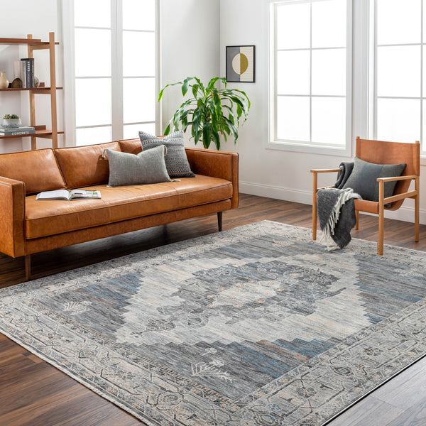 Chicago CHG-2314 8'10" x 12'8" Machine Woven Rug CHG2314-810127  Slate, Charcoal, Light Beige, Blue, Black Surya
