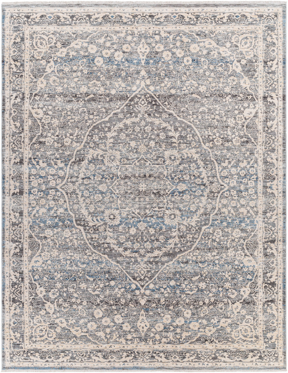 Chicago CHG-2315 8'10" x 12'8" Machine Woven Rug CHG2315-810127  Slate, Charcoal, Light Beige, Blue, Black Surya