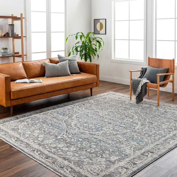 Chicago CHG-2315 8'10" x 12'8" Machine Woven Rug CHG2315-810127  Slate, Charcoal, Light Beige, Blue, Black Surya