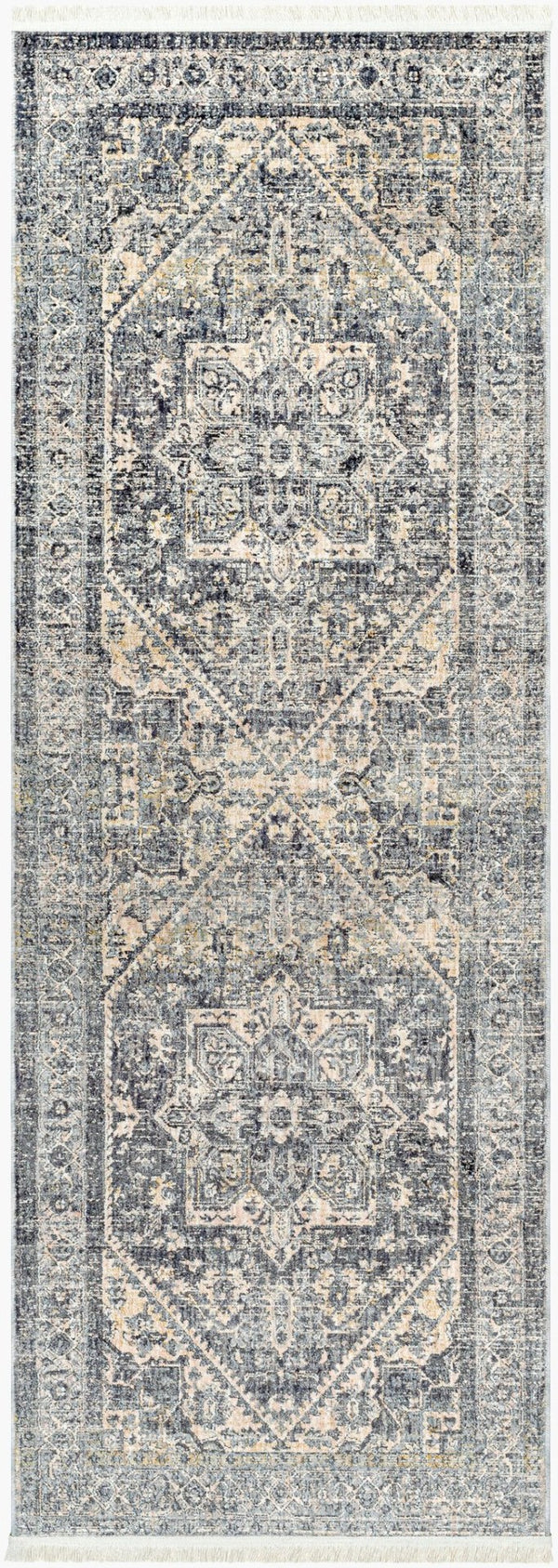 Livabliss Chicago Traditional Fringe Area Rug Low Pile Polyester for Large Living Dining Rooms Charcoal, Slate 2'10" x 8' CHG2316-2108