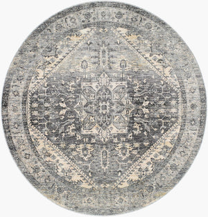 Livabliss Chicago Traditional Fringe Area Rug Low Pile Polyester for Large Living Dining Rooms Charcoal, Slate 6'7" x 6'7" CHG2316-67RD
