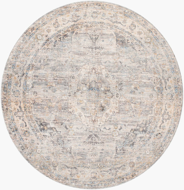 Livabliss Chicago Collection Machine Woven Polyester Runner Rug with Fringe Geometric Pattern Slate, Charcoal 7'10" x 7'10" CHG2317-710RD