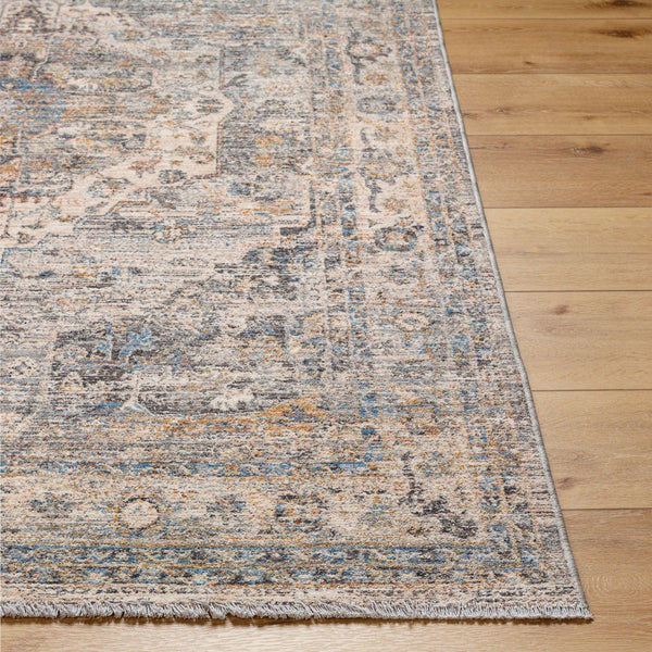 Livabliss Chicago Collection Machine Woven Polyester Runner Rug with Fringe Geometric Pattern Slate, Charcoal 7'10" x 7'10" CHG2317-710RD