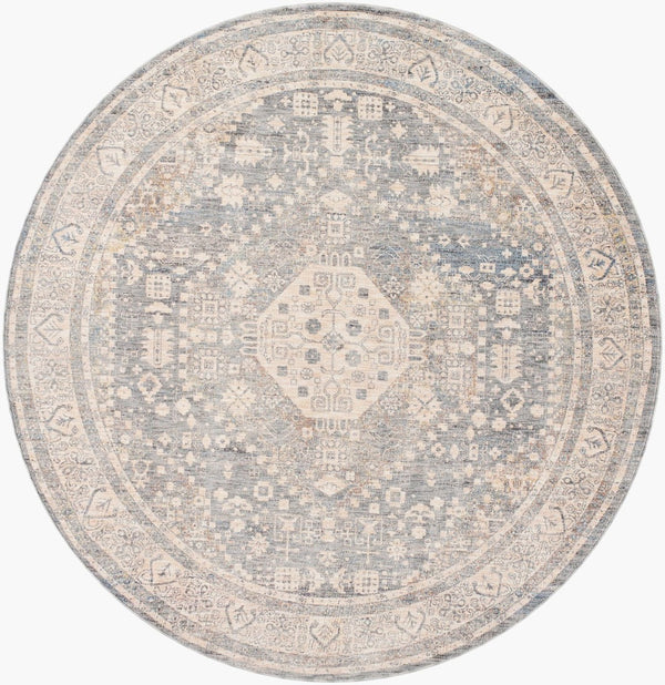 Livabliss Chicago Fringe Runner Rug Woven Polyester Traditional Hallway Entryway Low Pile Slate, Light Be 6'7" x 6'7" CHG2318-67RD