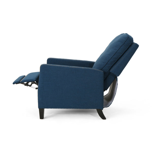 English Elm Christopher Knight Home® - 27.5" Wide Manual Standard Recliner with Plush Upholstery, Nailhead Trim & Contemporary Pushback Comfort Navy Blue 62808.00