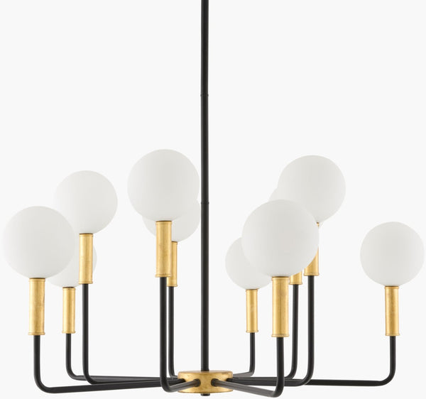 Surya Chinon Geometric Iron Frame Art Deco Chandelier with Glass Shades for Dining Rooms CHI-001