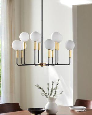Surya Chinon Geometric Iron Frame Art Deco Chandelier with Glass Shades for Dining Rooms CHI-001