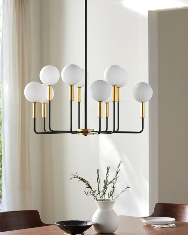 Surya Chinon Geometric Iron Frame Art Deco Chandelier with Glass Shades for Dining Rooms CHI-001